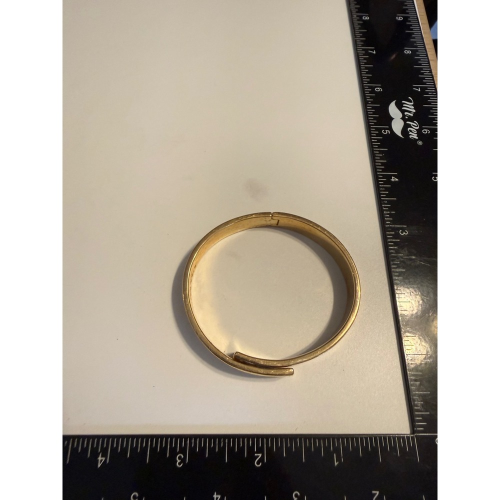 Coach Gold Tone Hinged Bypass Bangle Bracelet Logo Embossed Cuff - Picture 3 of 3